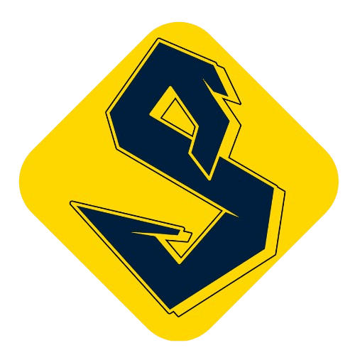 a yellow and blue sign with a letter s